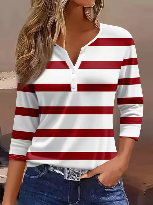 Caroline™ – Randig T-shirt med V-ringning för Dam
