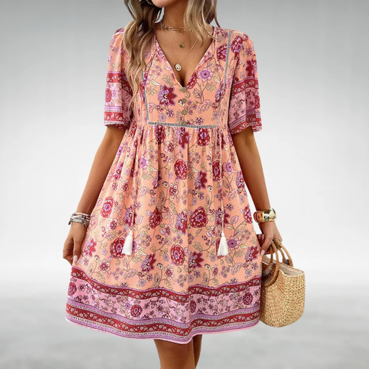 Bianca™ – Damens Blommiga Boho Miniklänning